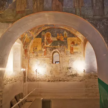 Murals on biblical scenes. Transfiguration Cathedral. Spaso-Preobrazhensky Mirozhsky Zavelichsky monastery. Pskov. Russia; Shutterstock ID 1268861323;