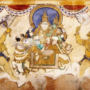 Frescoes adorning the walls of the inner courtyard, Brihadishwara Temple - Thanjavur ( Tanjore ), Tamil Nadu