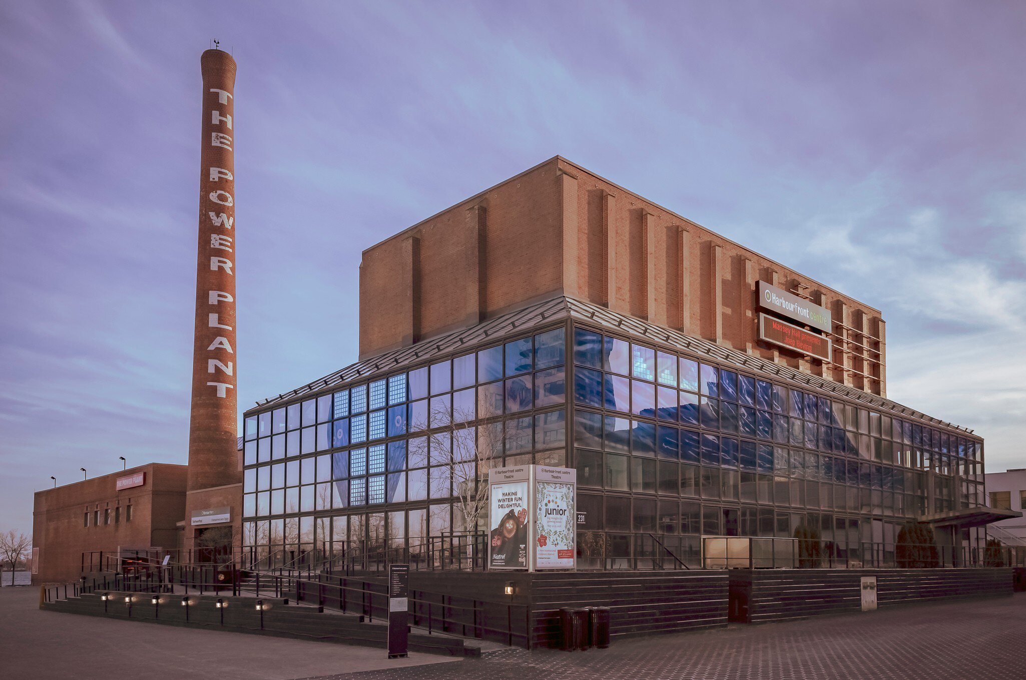 MARCH 26, 2018: Exterior of the Harbourfront Centre (The Power Plant building) during sunset.