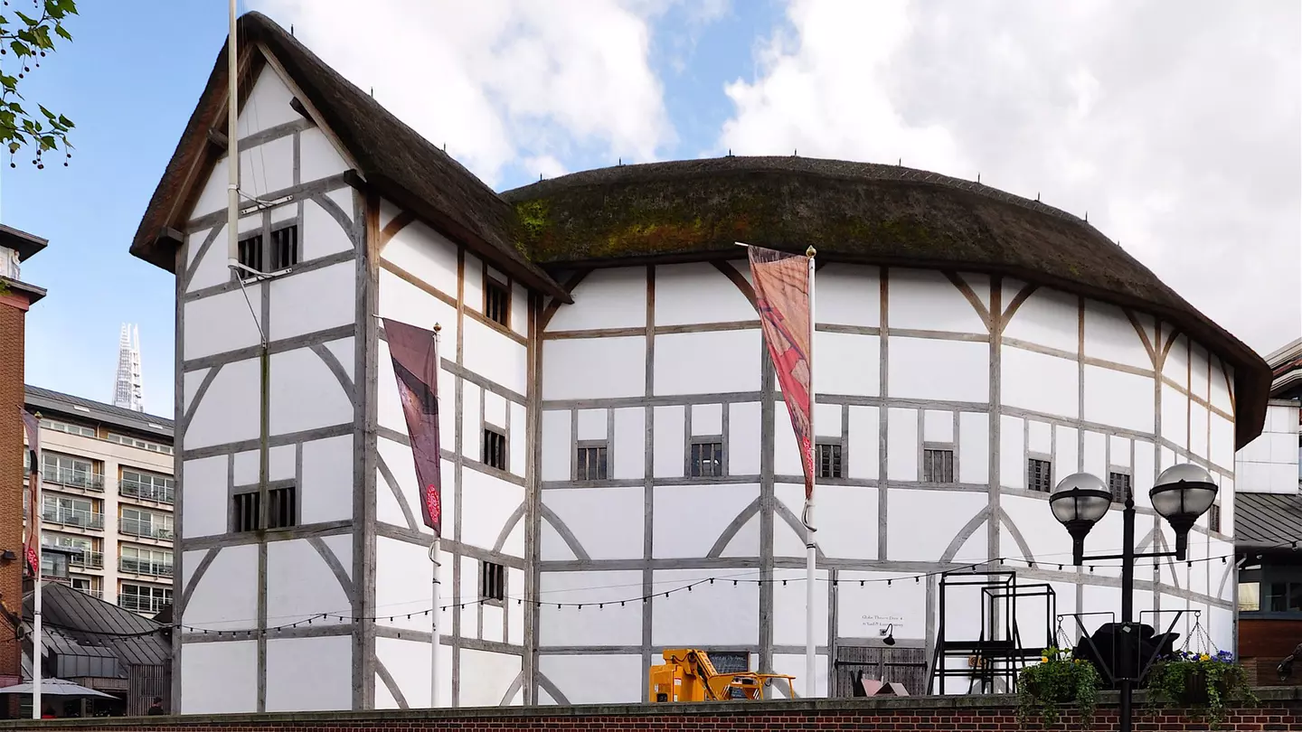 LONDON - APRIL 26, 2014. Shakespeare's Globe is a replica of the original 1599 Elizabethan Theatre which was destroyed by fire in 1613, rebuilt in 1614 and demolished in 1644 at Southwark, London, UK.  License Type: media  Download Time: 2022-01-17T23:35:41.000Z  User: mvm_lonelyplanet  Is Editorial: Yes  purchase_order:   