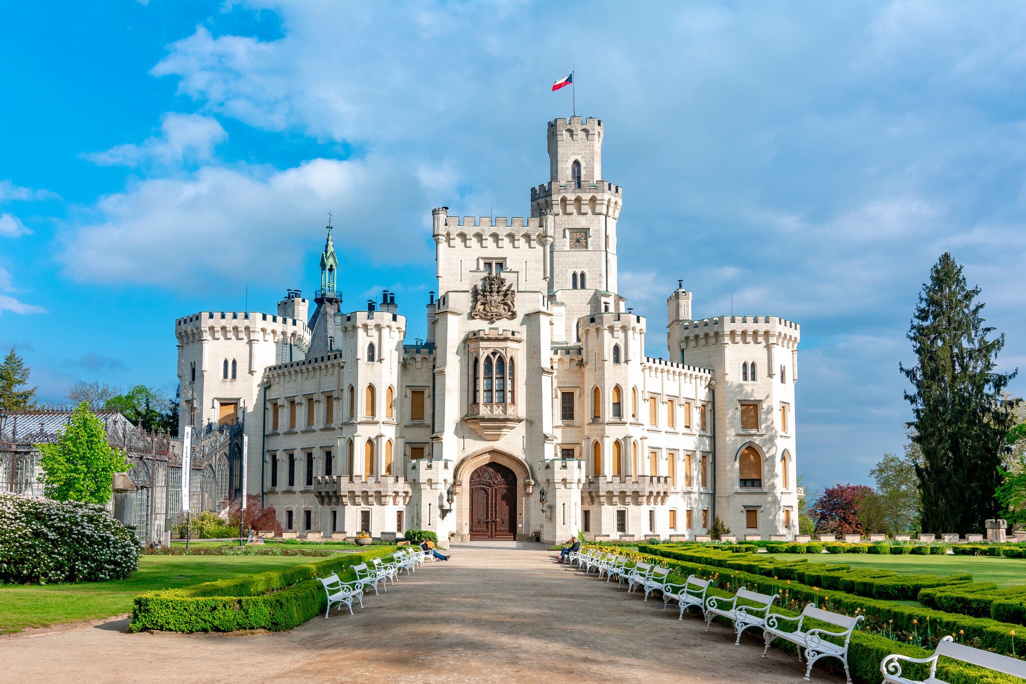Exterior of Hluboka nad Vltavou Castle in Bohemia, Czech Republic.