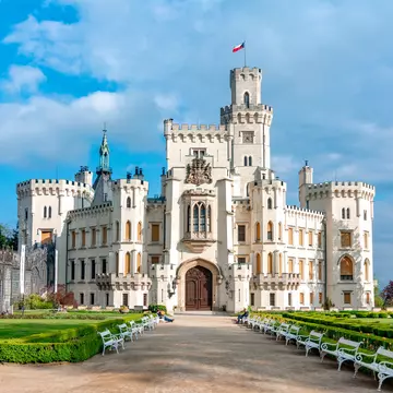 Exterior of Hluboka nad Vltavou Castle in Bohemia, Czech Republic.