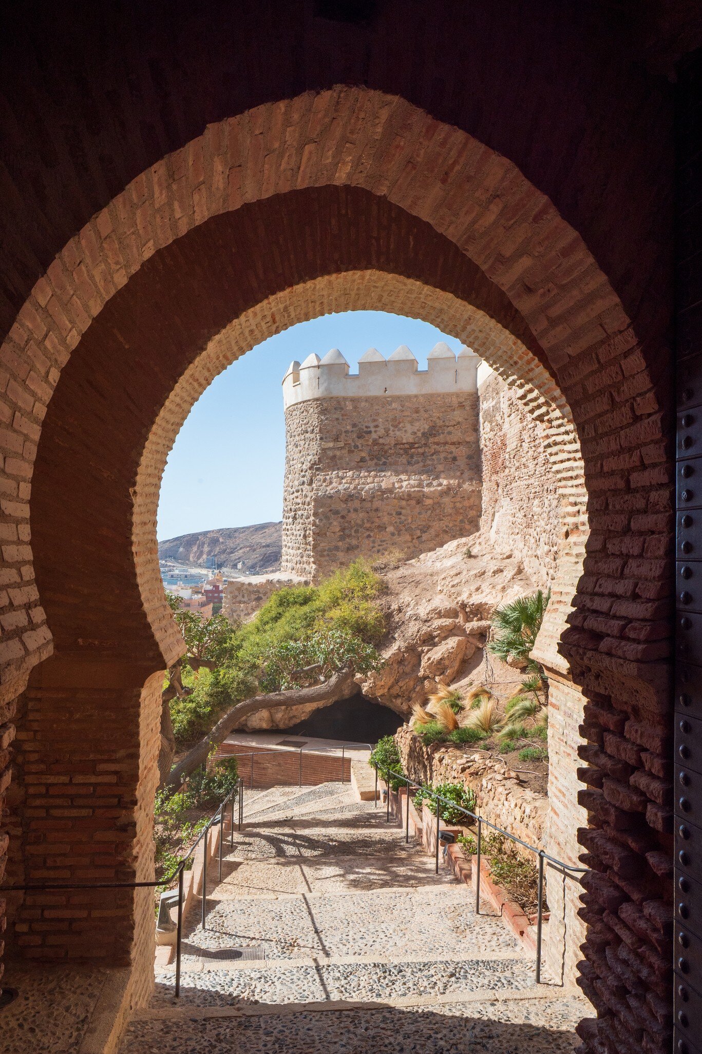 View through a doorway of the Alcazaba in Almería, Spain.