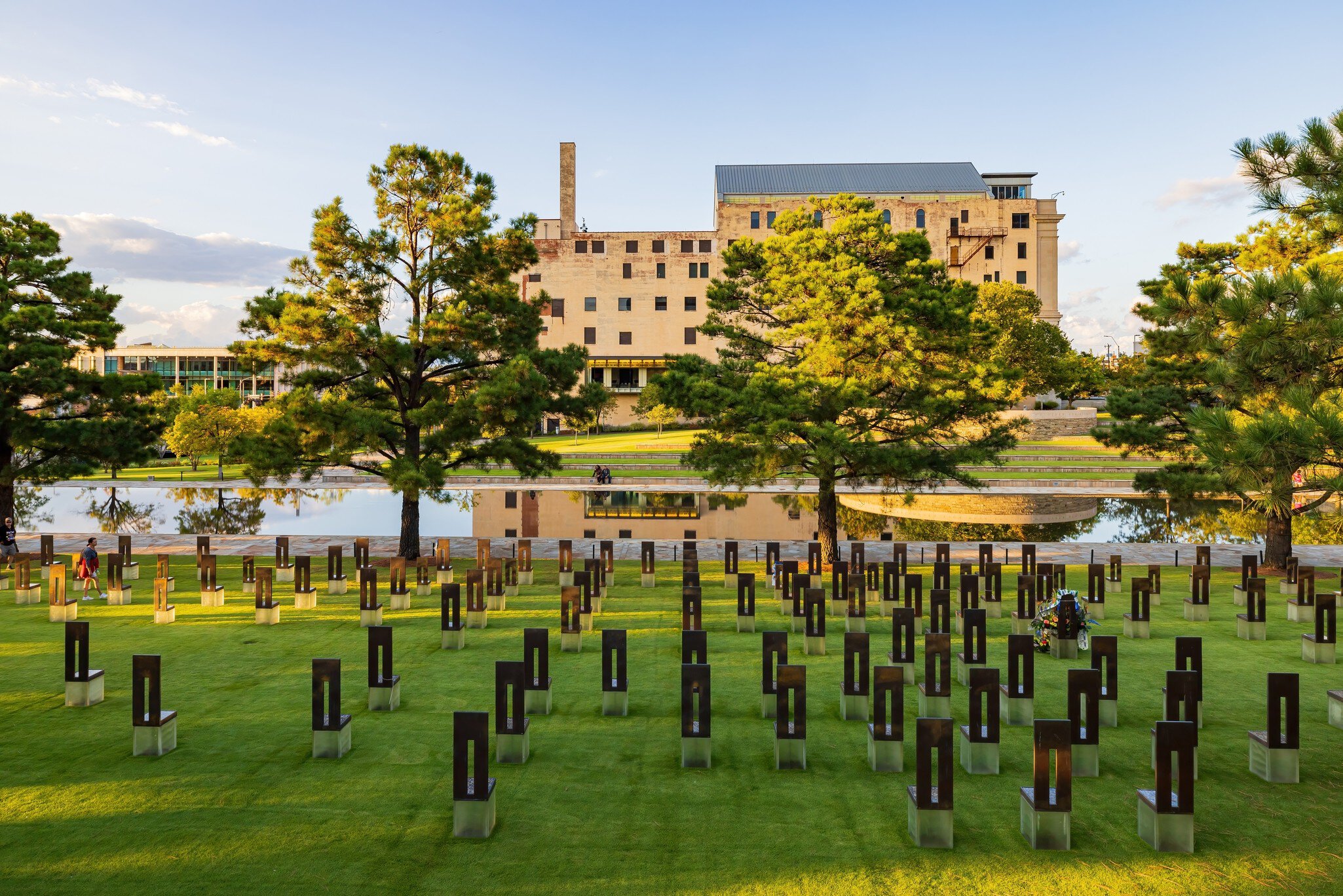 Oklahoma, OCT 2, 2021 - Sunset exterior garden of Oklahoma City National Memorial and Museum; Shutterstock ID 2058255926;