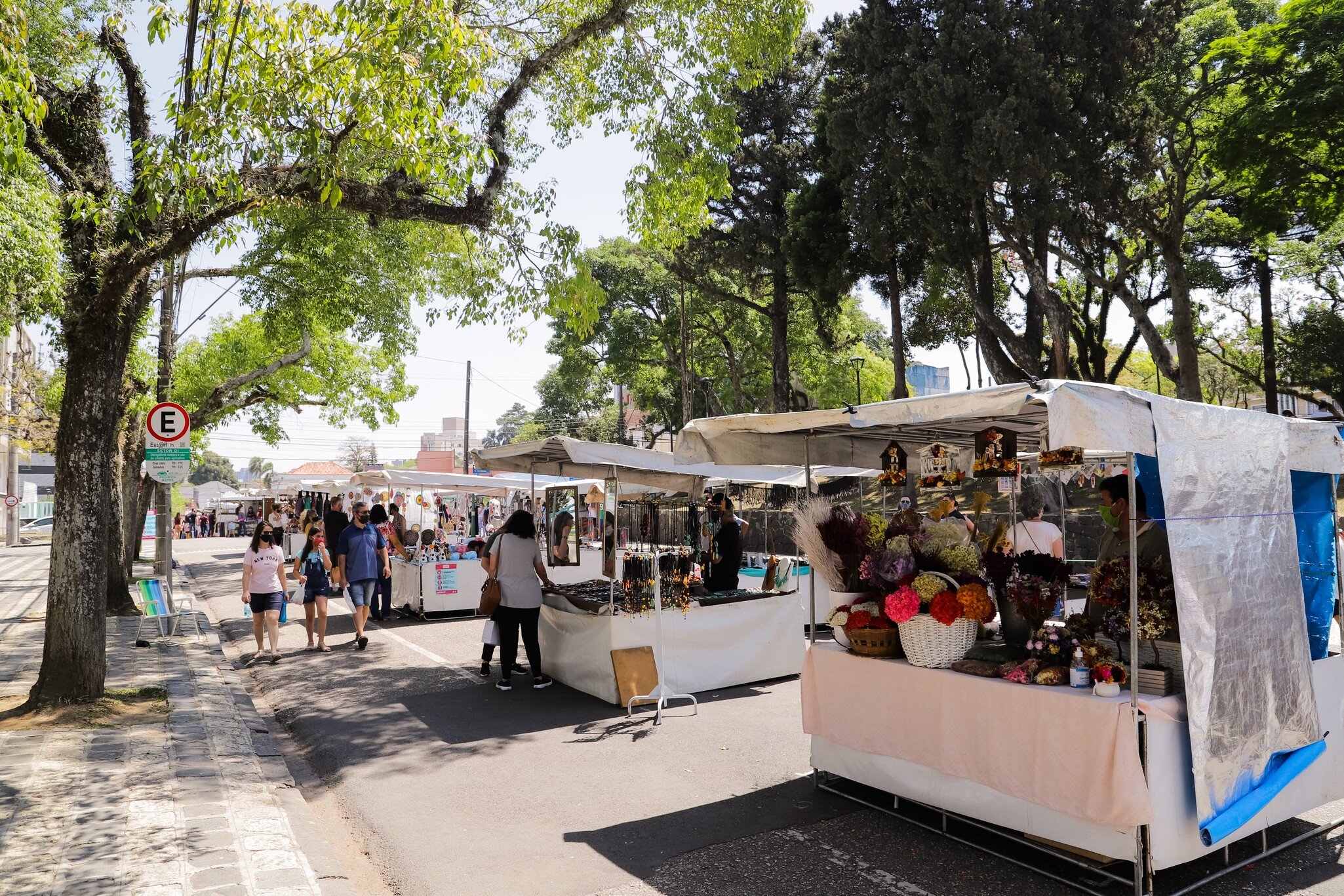 Curitiba, Paraná, Brazil - September 26, 2020 - Handicraft and antiques stalls at Feirinha do Largo da Ordem, a famous tourist and cultural spot in the old center of Curitiba