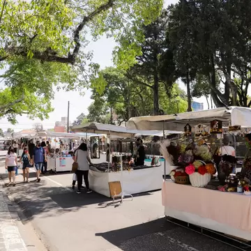Curitiba, Paraná, Brazil - September 26, 2020 - Handicraft and antiques stalls at Feirinha do Largo da Ordem, a famous tourist and cultural spot in the old center of Curitiba