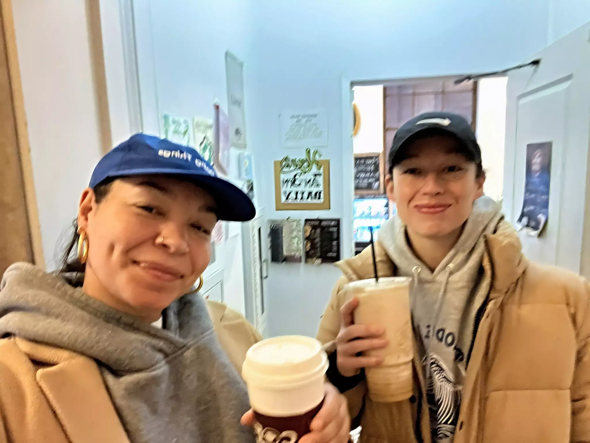 Rachel and her wife fuel up with coffees © Rachel Lewis / Lonely Planet