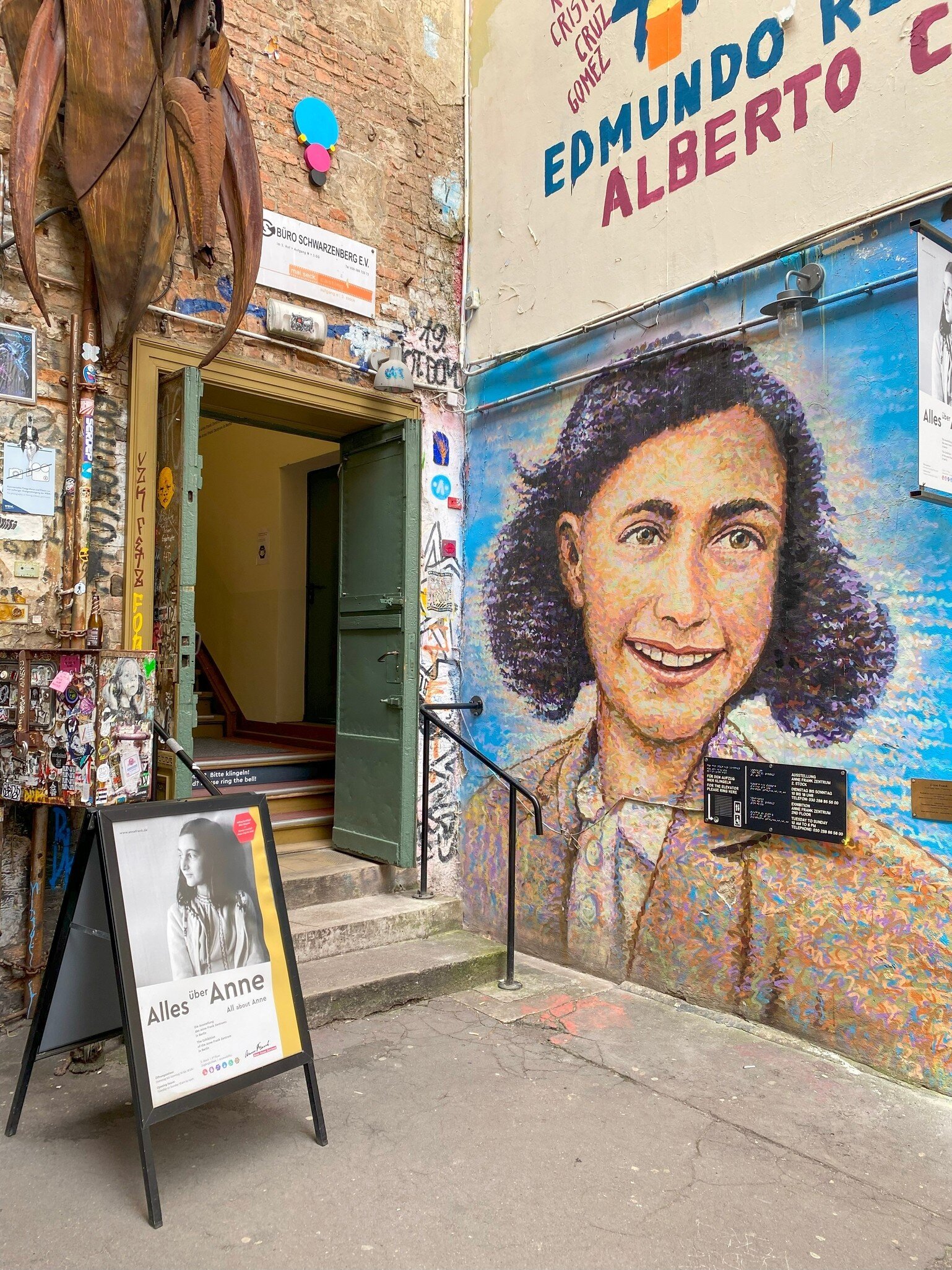 Entrance to the Anne Frank Zentrum's exhibition "All about Anne" presented at Hackescher Markt in Berlin-Mitte, Germany.