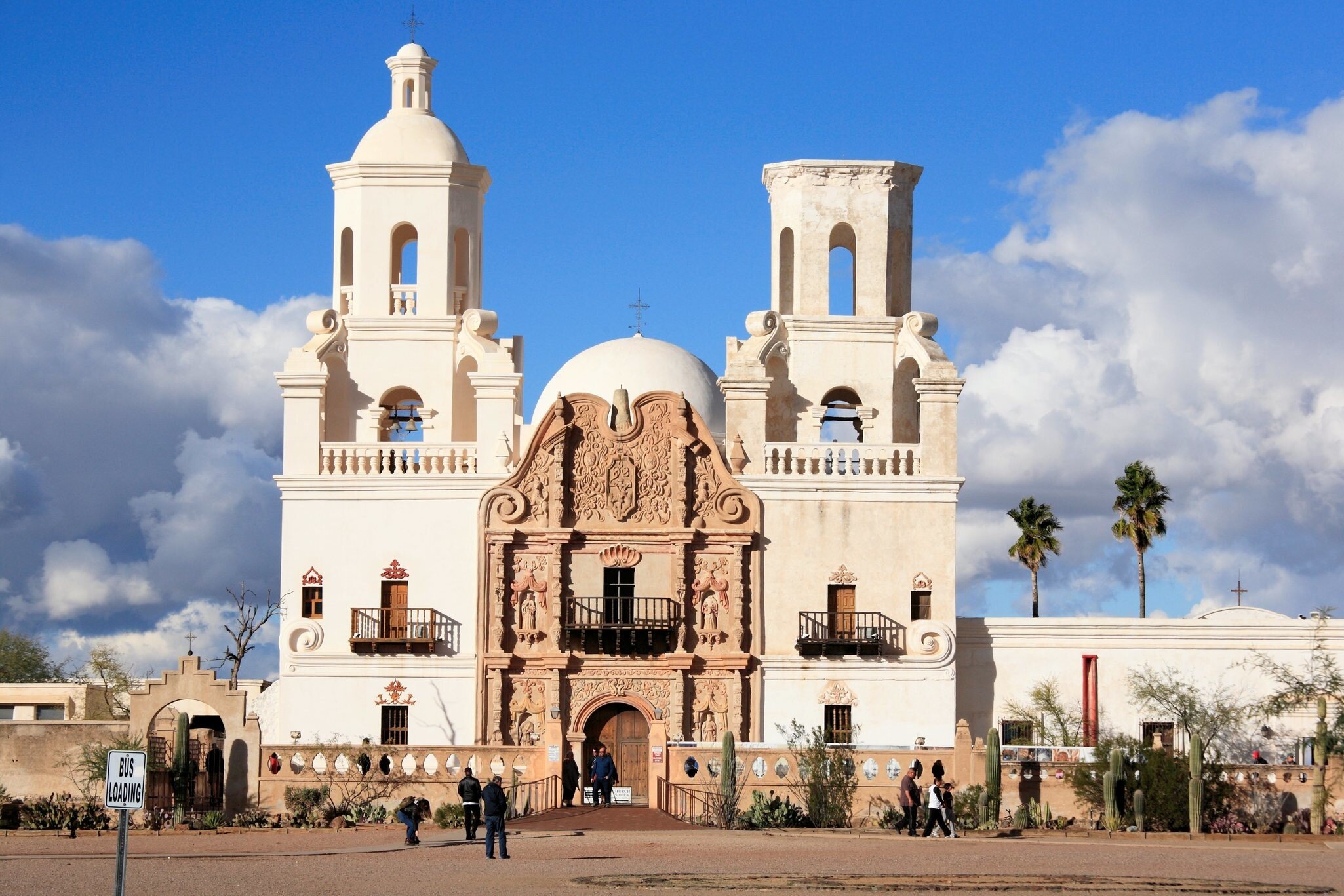 Tucson City, Arizona USA - Dec 26, 2018: The famous Mission San Xavier del Bac under a dramatic sky in Tucson City, Arizona on Dec 26, 2018