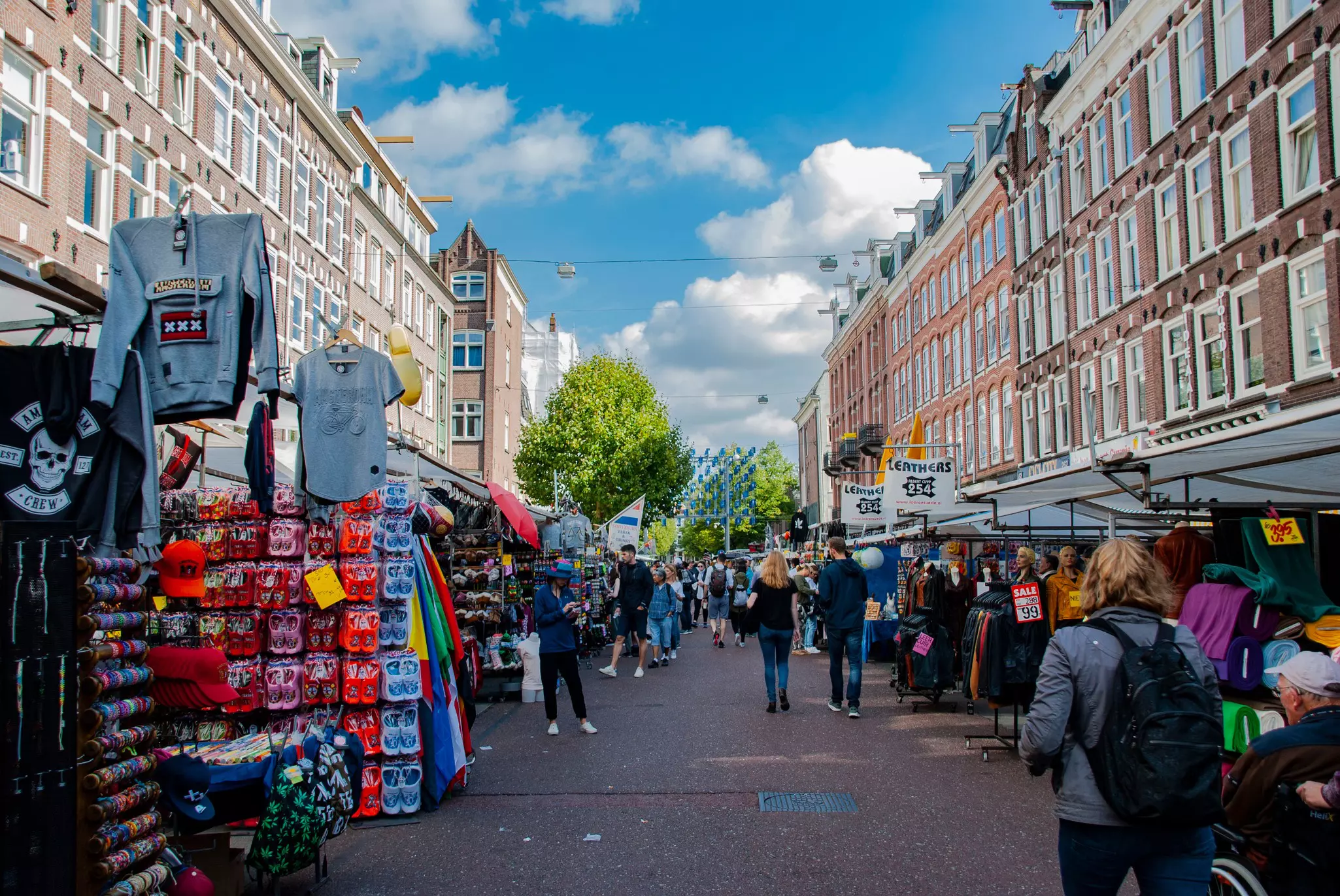 People browsing the stalls at the Albert Cuypmarkt in the De Pijp neighborhood. 