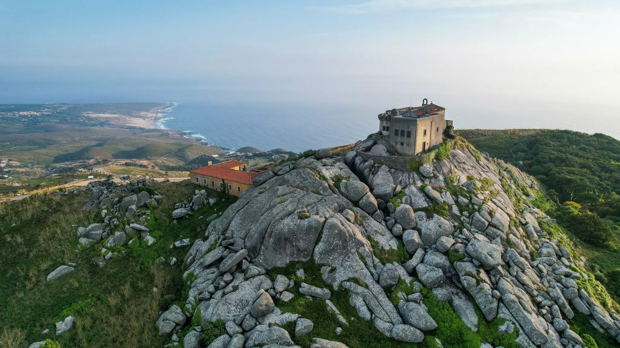 A view over the coastal landscape of the Santuário da Peninha in Portugal.