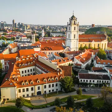 Aerial View of Vilnius Old Town With The University Bell Tower Above the Horizon, License Type: media, Download Time: 2025-12-20T14:11:38.000Z, User: katherineeloisemarsh73, Editorial: false, purchase_order: 56530 - Guidebooks, job: Global Publishing-WIP, client: Estonia, Latvia & Lithuania 11, other: Kat Marsh
