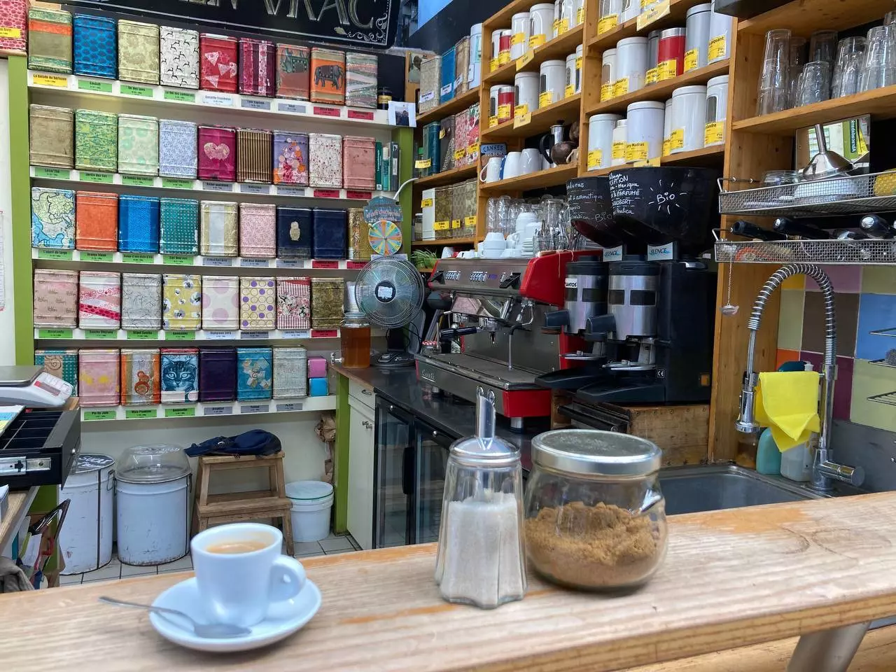 The coffee counter at Epicerie Equitable in Lille, France.