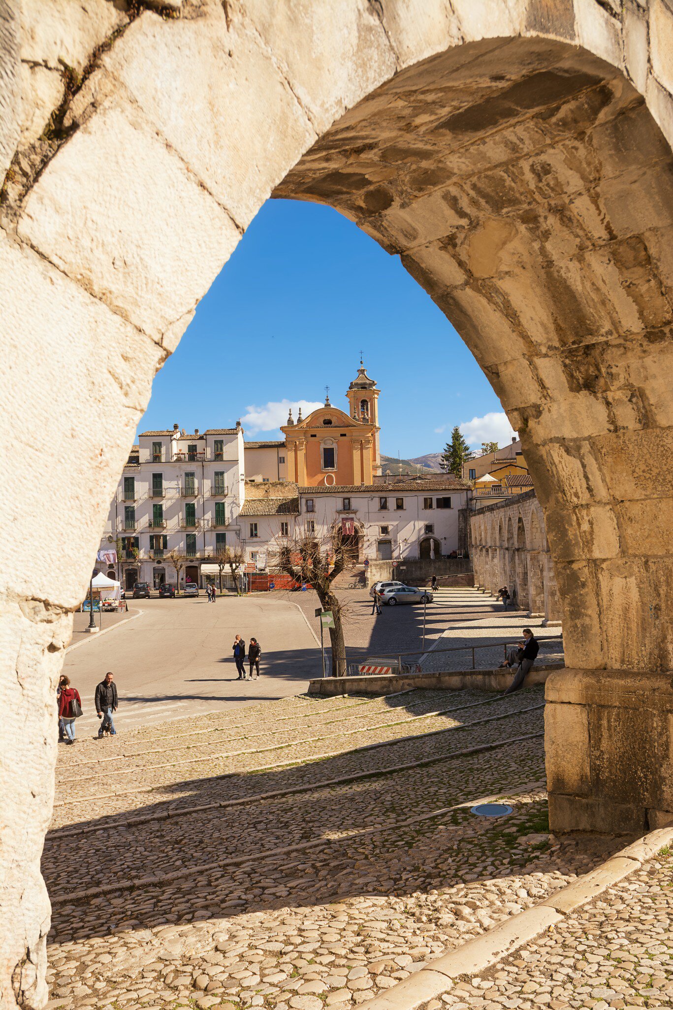 View from the arch of the aqueduct on the Piazza Garibaldi of Sulmona.