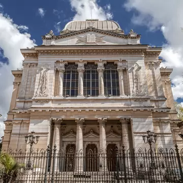 Exterior view of the Tempio Maggiore or The Great Synagogue in the Jewish Ghetto in Rome, Italy.