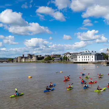 Kayaking on the river in Limerick, Ireland. 