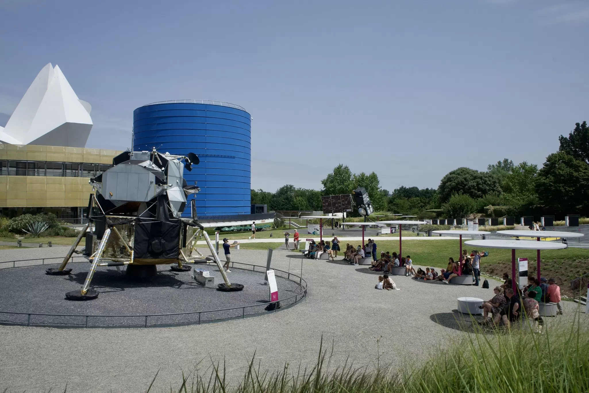 A lunar module displayed in the grounds of Cité de l'Espace in Toulouse