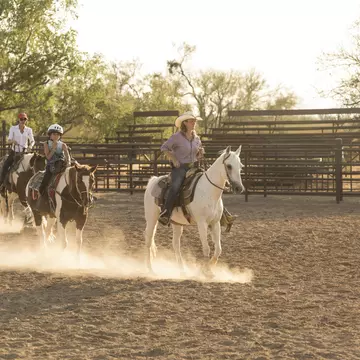 Horseback riding lesson at White Stallion Ranch in Tucson, Arizona.
