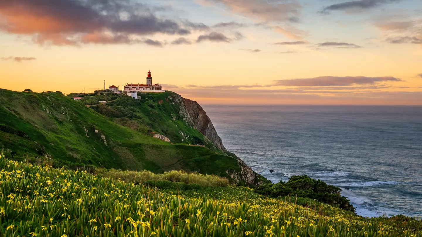 View of the Cabo da Roca lighthouse in Sintra, Portugal.