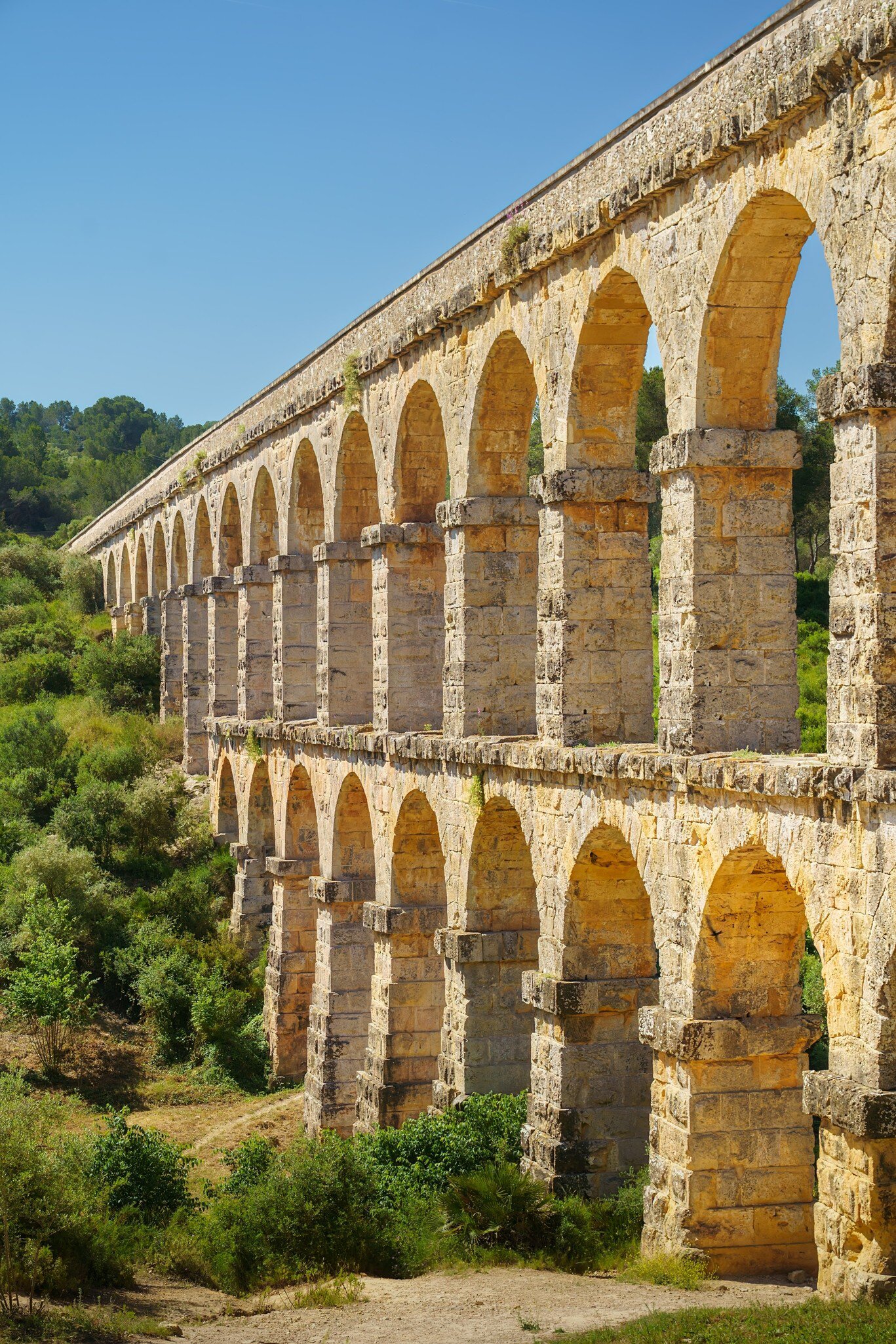 View of the Aqüeducte de les Ferreres, a Roman aqueduct near Tarragona, Spain.