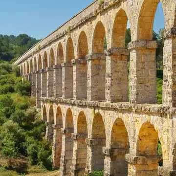 View of the Aqüeducte de les Ferreres, a Roman aqueduct near Tarragona, Spain.