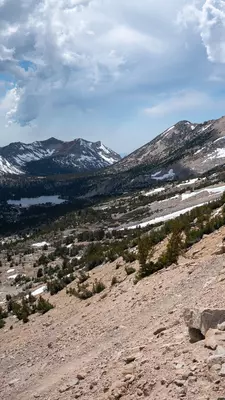 A steep descent on a mountain hiking trail.