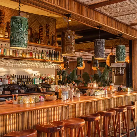 The Tiki-inspired bar at Belles Beach House
