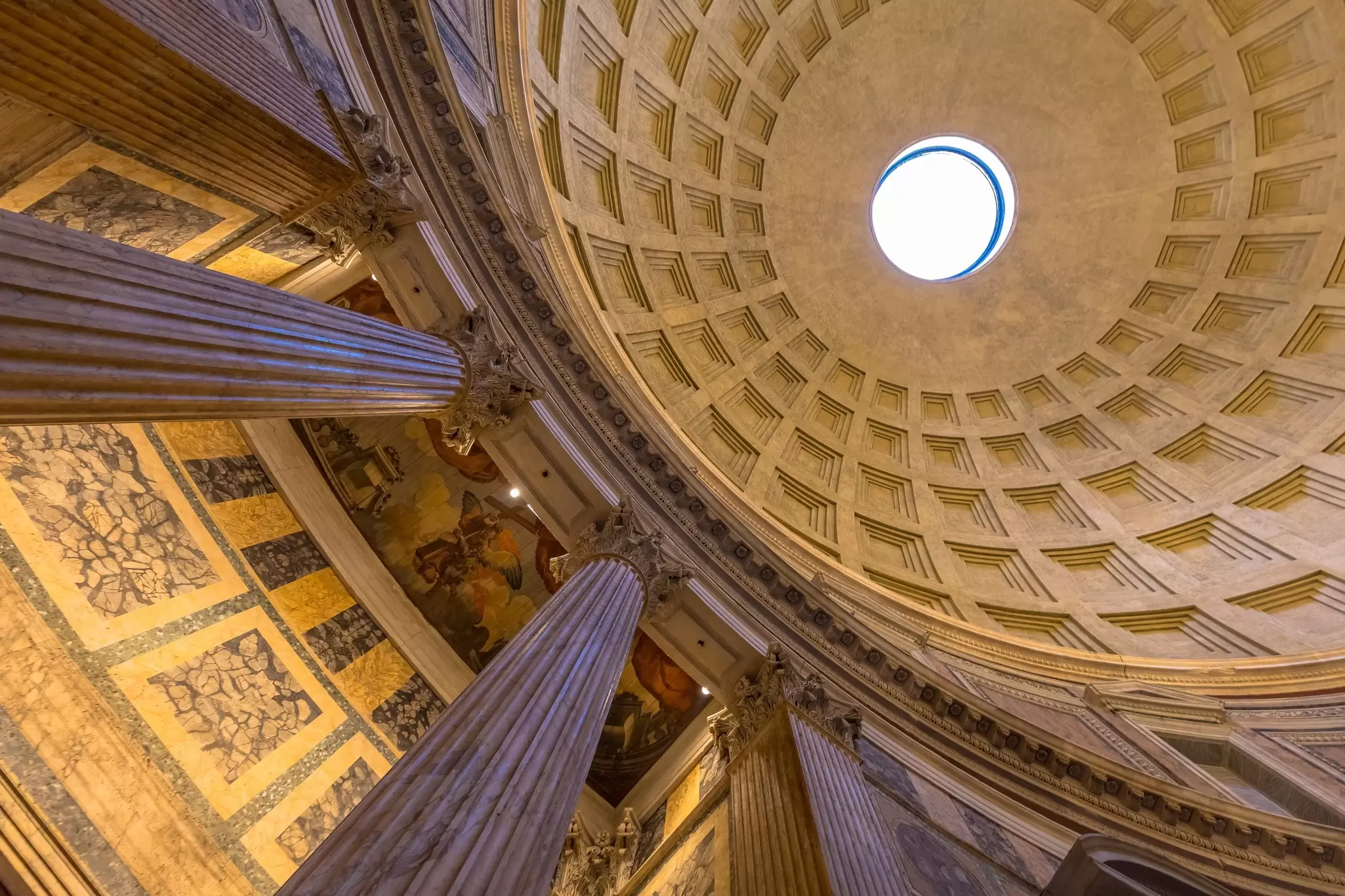 Details of the dome in the Pantheon in Rome, Italy.