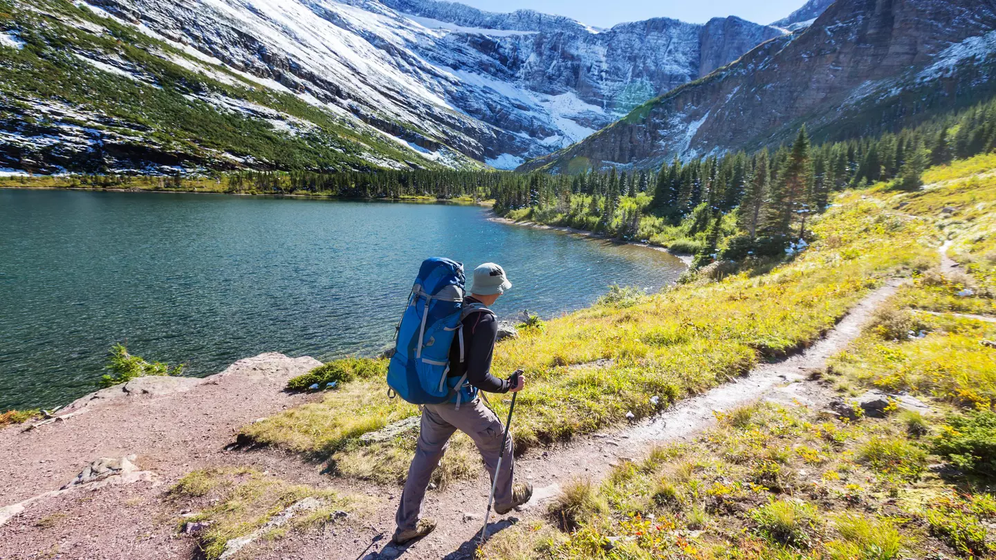 Man hiking in Glacier National Park, Montana
