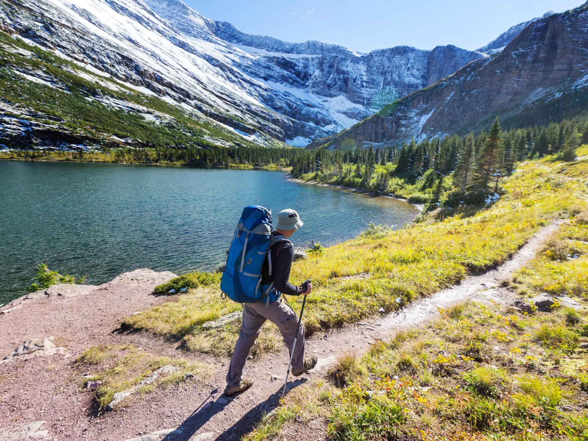 Man hiking in Glacier National Park, Montana