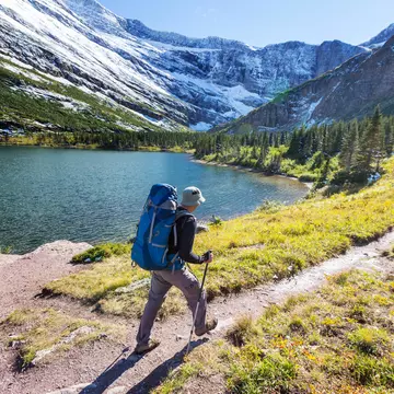 Man hiking in Glacier National Park, Montana