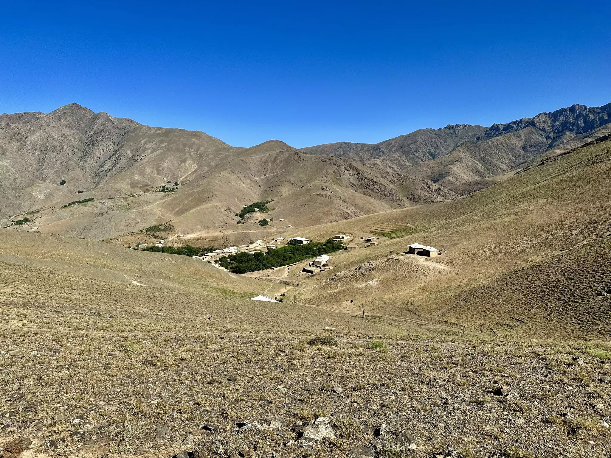 A small village inside the mountains and rolling landscape of the Nurata desert.