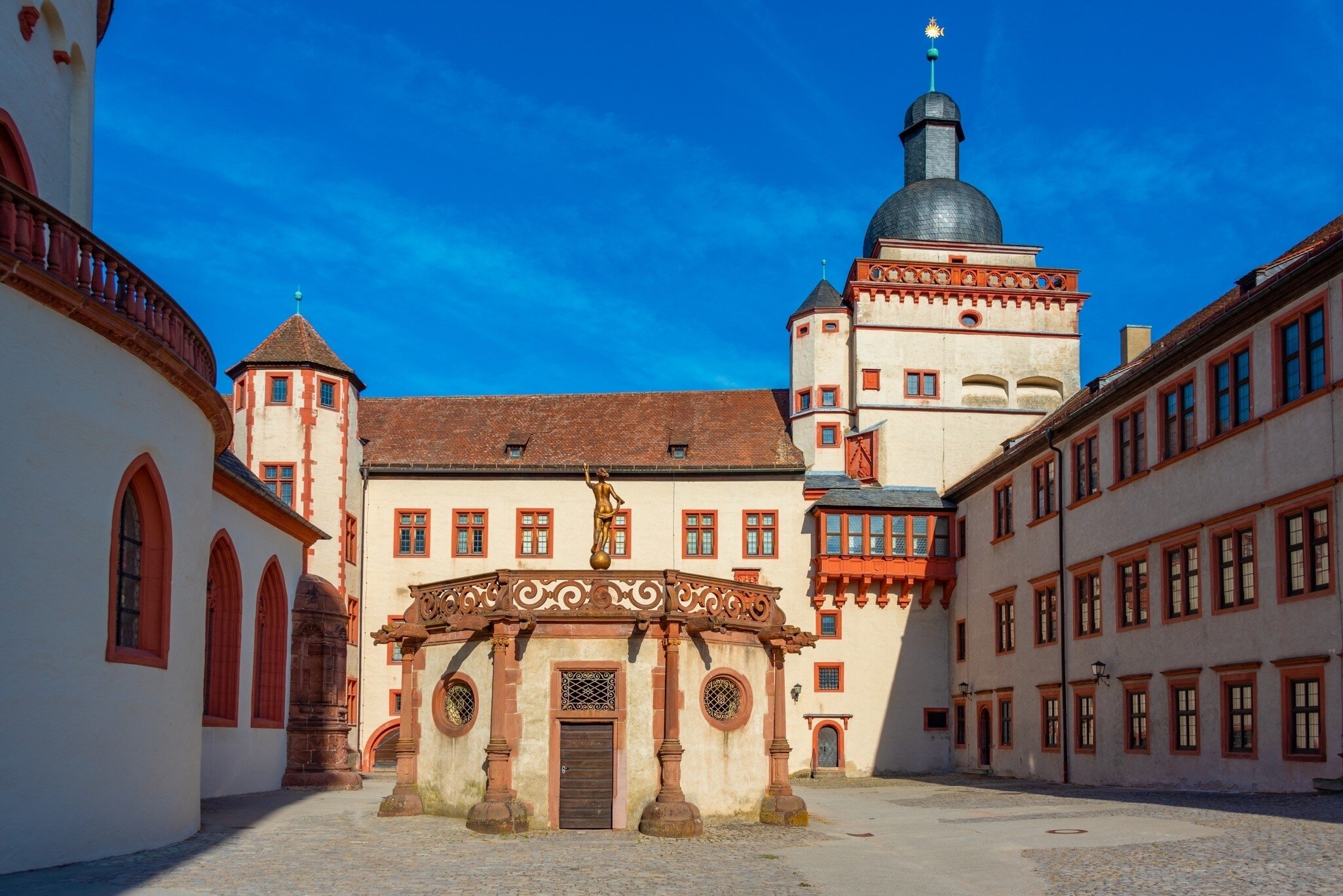 Inner courtyard of Marienberg fortress in Würzburg, Germany.