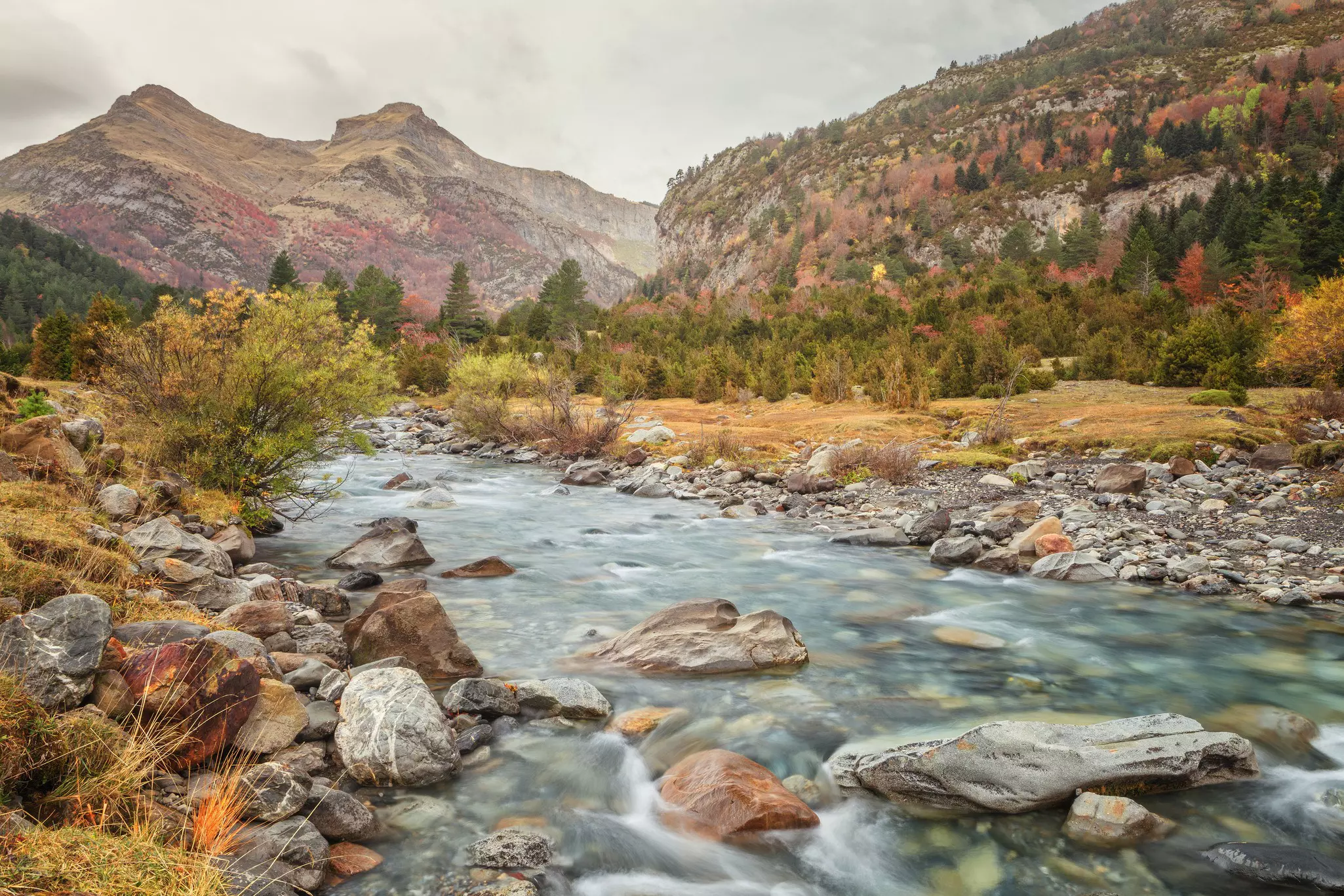 The Ara river in the Bujaruelo valley, bordering the Ordesa and Monte Perdido National Park in Spain