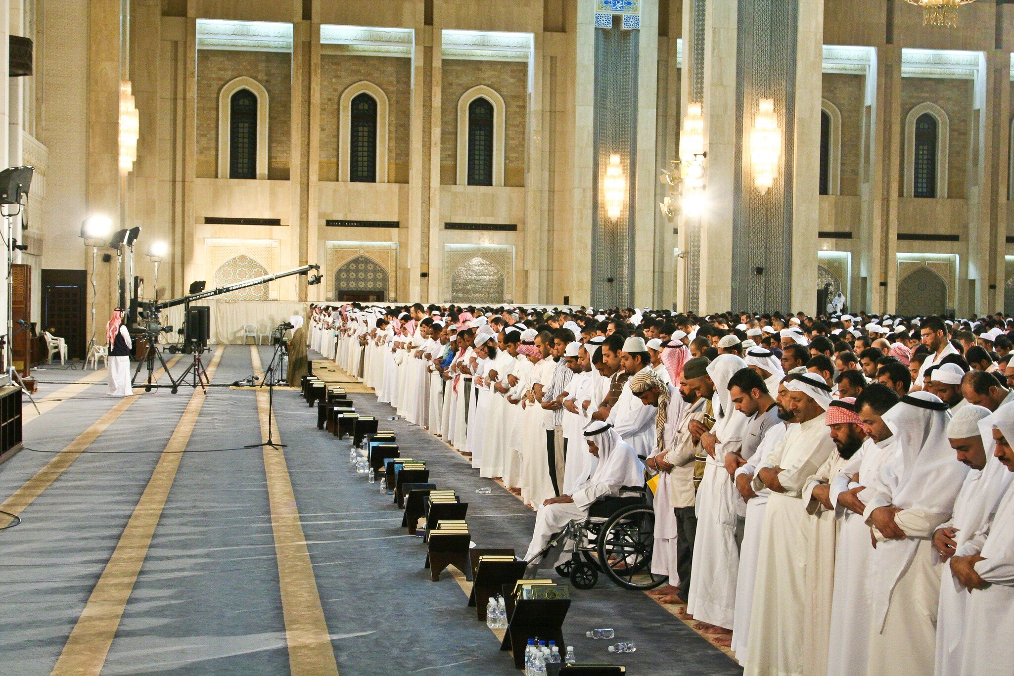 Ramadan prayer at Grand Mosque of Kuwait at night , Kuwait City, Kuwait.
