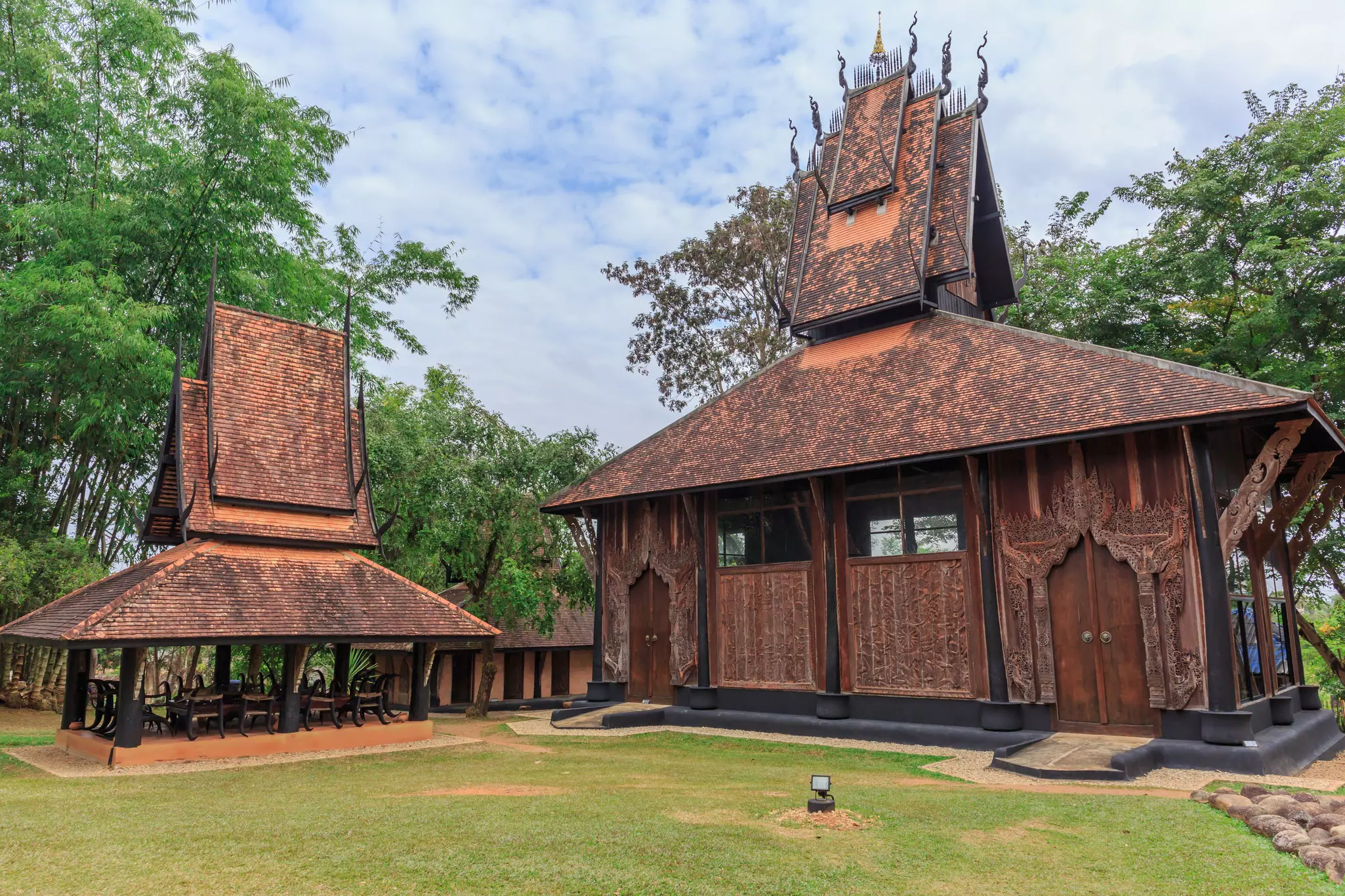 Striking buildings at the Baan Dam museum in Chiang Rai, Thailand.
