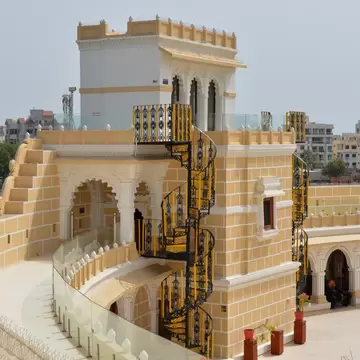 Exterior of Lakhota Palace in Jamnagar, Gujarat, India, built by the King of Jamnagar. 