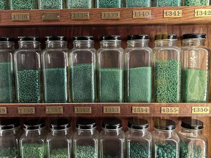 Green glass beads at Prairie Edge Trading Company in Rapid City