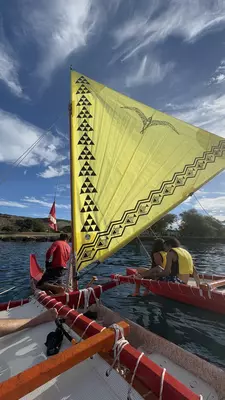 Guests on a Hawaiian canoe in the morning