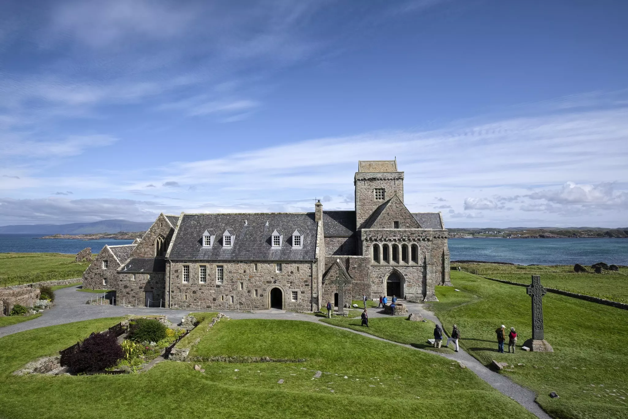 Exterior of the Iona Abbey on a sunny day, Scotland.