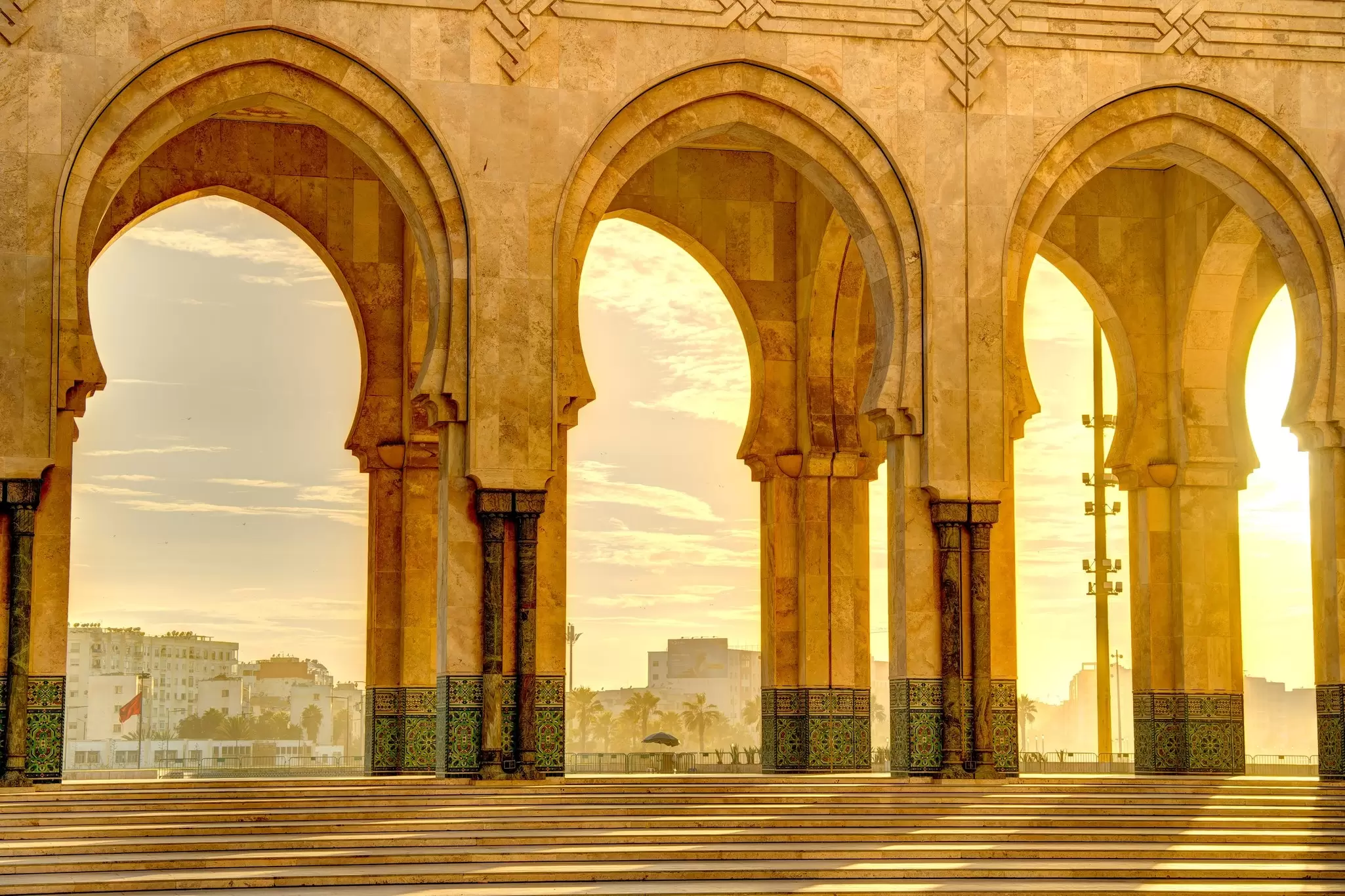 A courtyard at Hassan II Mosque. mehdi33300/Shutterstock