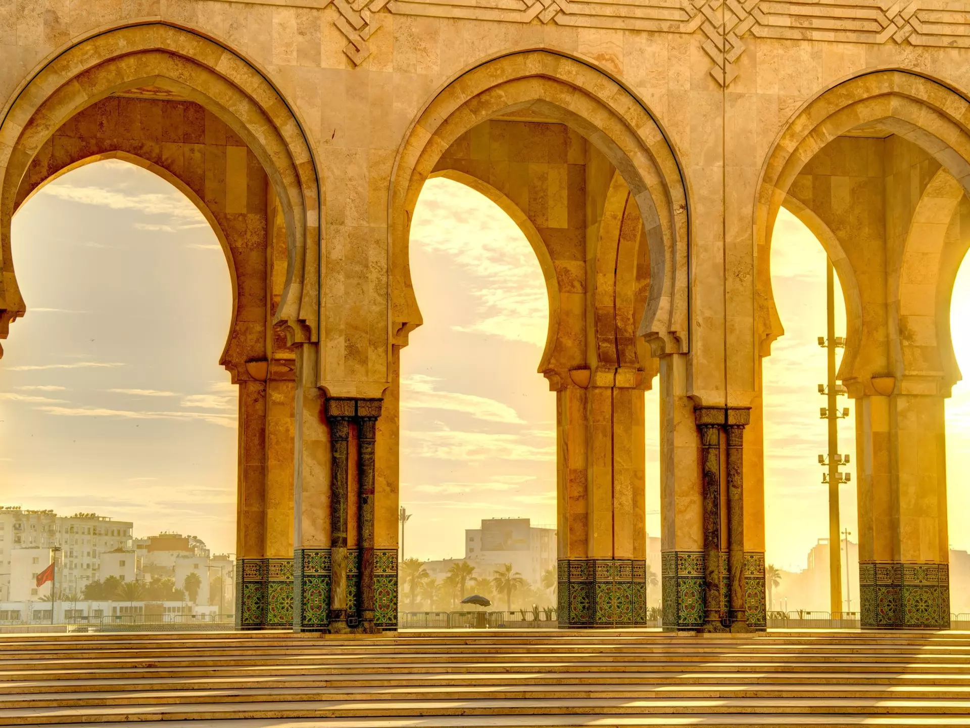 A courtyard at Hassan II Mosque. mehdi33300/Shutterstock