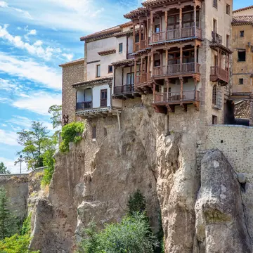 View of the Casas Colgadas, housing the Museo de Arte Abstracto Español, in Cuenca, Spain.