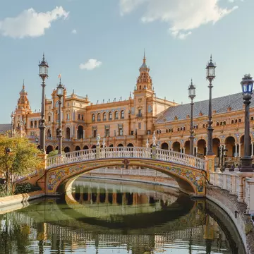The Plaza de Espana in Maria Luisa Park in Seville, Spain.