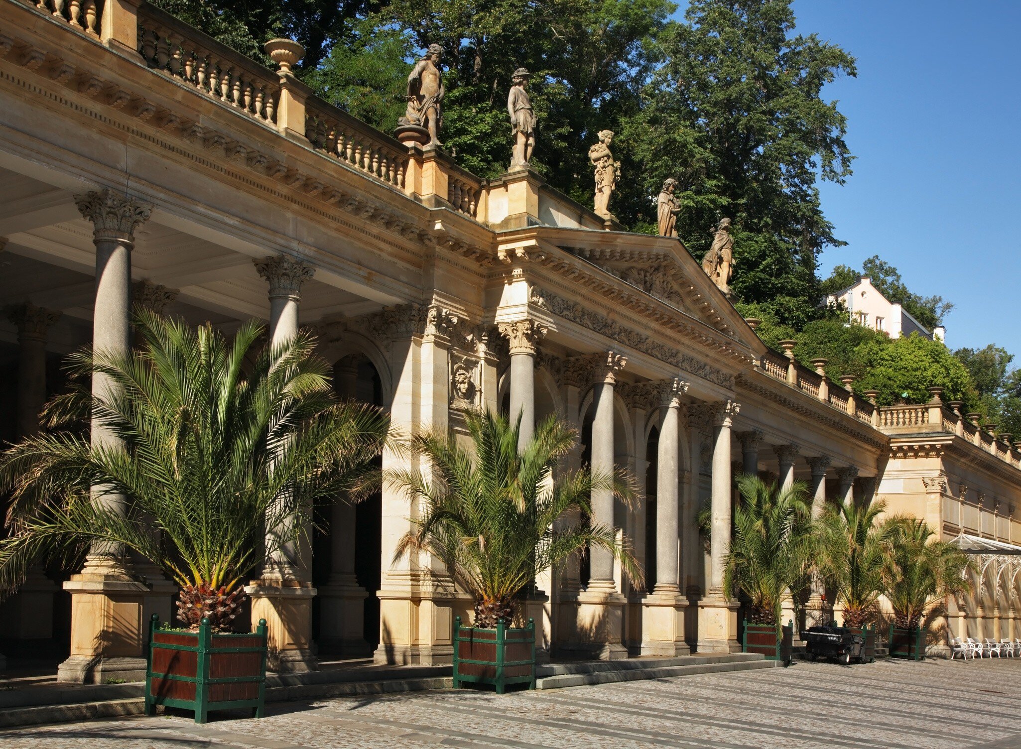 Exterior of Mill Colonnade at Mlynske nabrezi street in Karlovy Vary. Bohemia. Czech Republic.