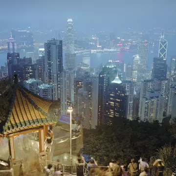 Winter sunrise over Hong Kong from the Peak, at Victoria Peak