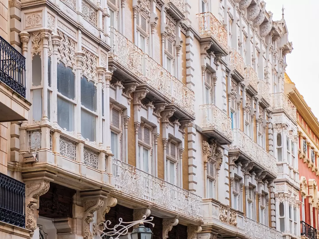Exterior facade of Casa Cervantes in Cartagena, Spain.