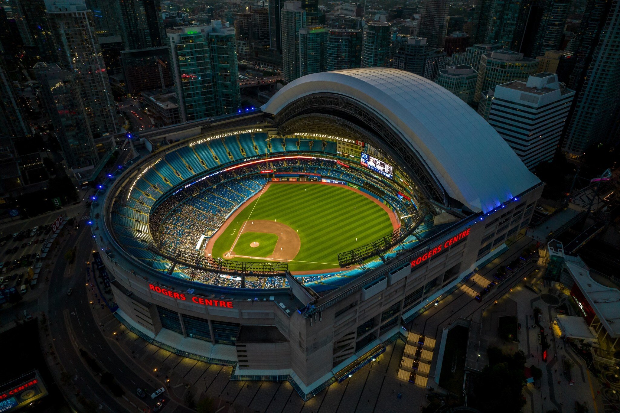 Aerial view of the Rogers Centre stadium in Toronto, Canada. 