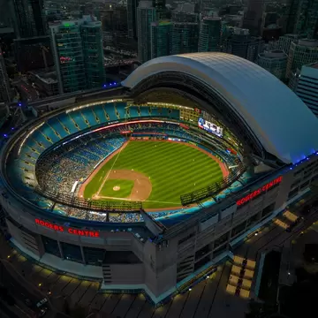 Aerial view of the Rogers Centre stadium in Toronto, Canada. 