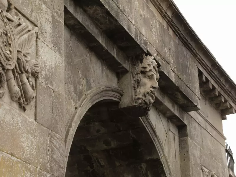 A carving on a stone archway.